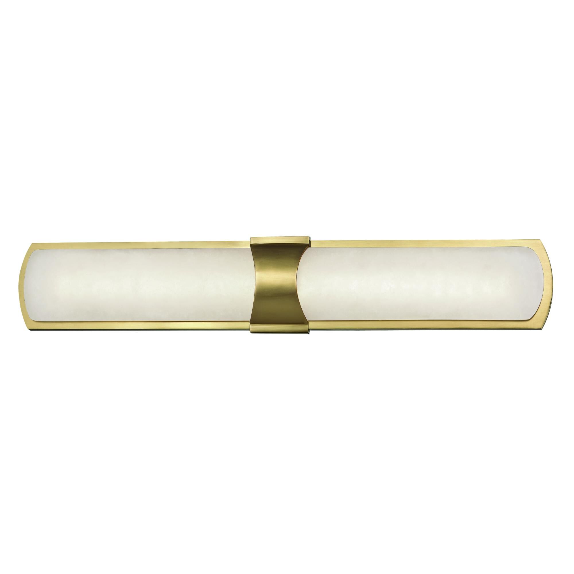 Shown in Aged Brass finish and Opal White Alabaster glass